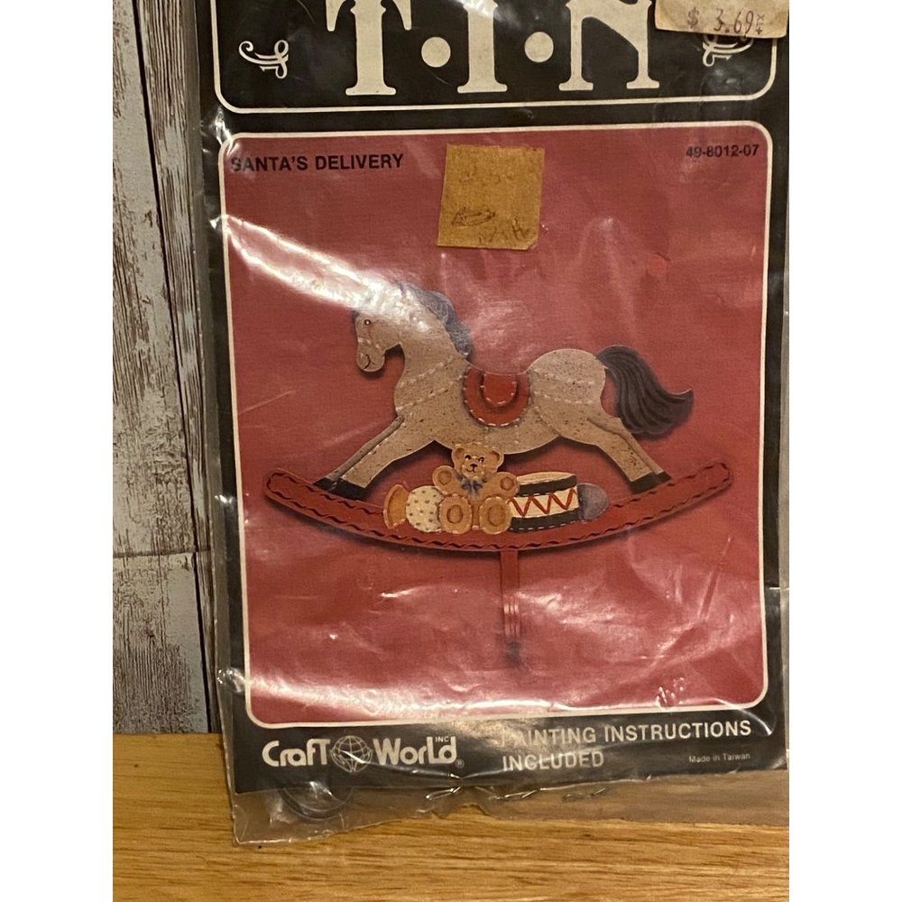 Vintage Country Tin Santa's Delivery Rocking Horse Hanging Hook Crafts DIY
